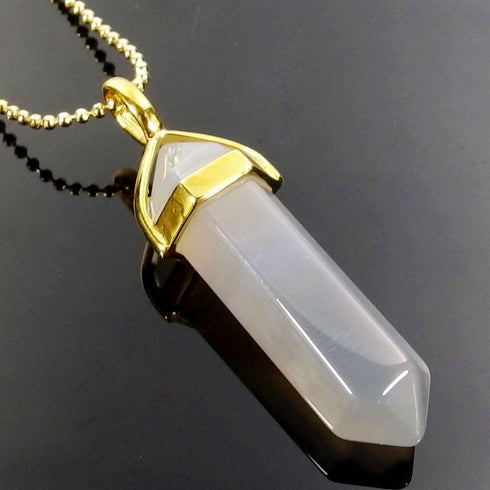 Grey Agate Gemstone Pendant Necklace
